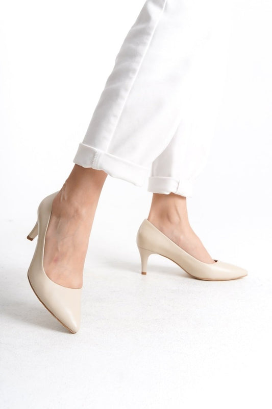 Hakiki Deri Bej Kadın Stiletto | OBEN AYAKKABI - OBEN AYAKKABI