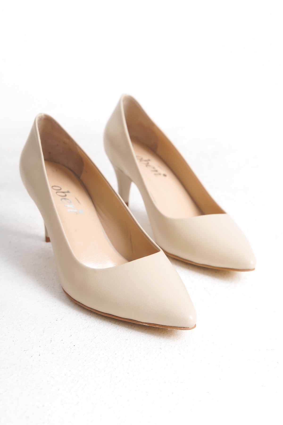 Hakiki Deri Bej Kadın Stiletto | OBEN AYAKKABI